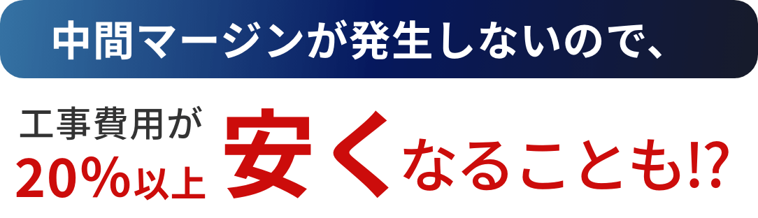 中間マージンが発生しないので、工事費用が20％以上安くなることも⁉